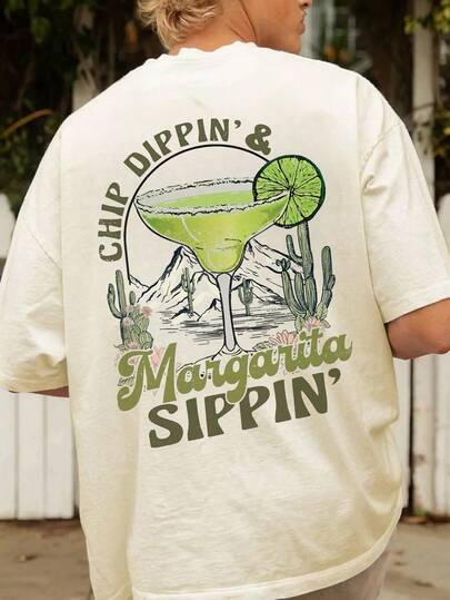 Men's Casual Cocktail Theme Print Minimalist Short Sleeve T-Shirt, Daily Leisure Round Neck