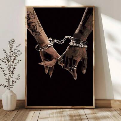 1幅帆布墙面艺术装饰画，复古海报，歌颂爱情的艺术作品，情侣牵手的帆布油画，客厅装饰，卧室美学设计，送给朋友的完美礼物，理想的乔迁之礼。无框