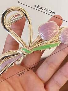 1个优雅郁金香发夹 | 金属鲨鱼夹，大容量，适合日常使用，可爱花朵造型设计 - 彩色 - 查看 4
