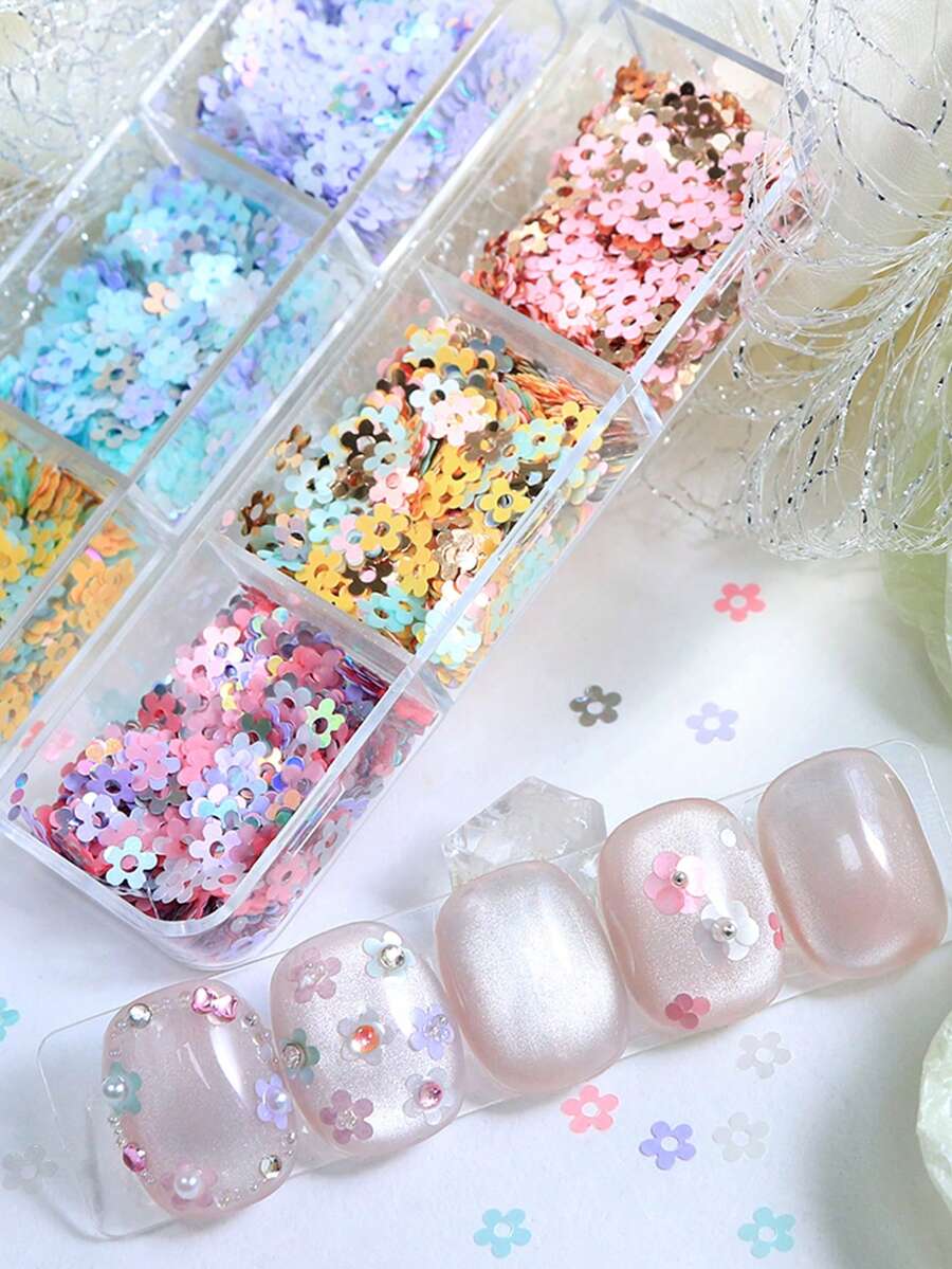 春季迷你小花亮片美甲饰品 可爱梅花闪粉美甲装饰 日式美甲配件 女士沙龙美甲装饰