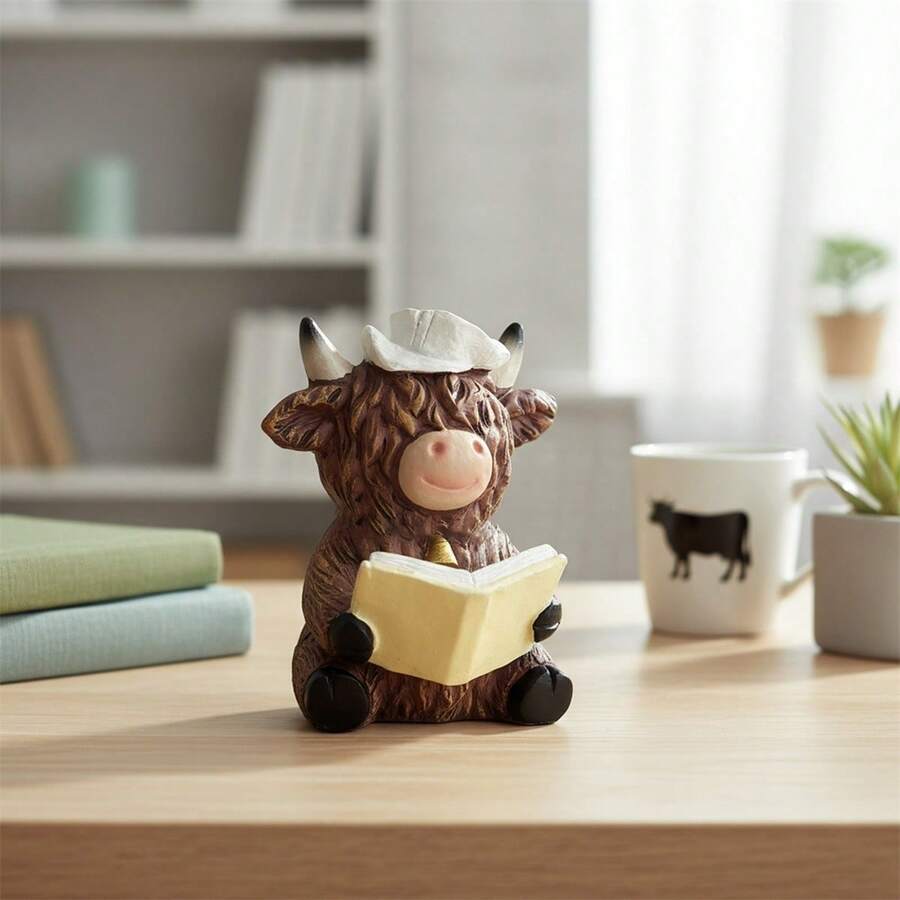 Highland Cow Figurine Cute Resin Animal Statues Decorations For Home Indoor Outdoor Garden Yard - C - 查看 1