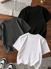 3件套男童休闲印花圆领短袖T恤，夏季学生青少年服装 - 日落棕榈树印花T恤为每个孩子带来欢乐和幸福！ - 深灰色 - 查看 3