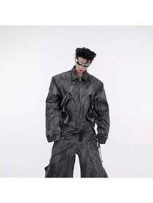 Vaqueros para hombre estilo callejero americano 2026 vintage y desgastados con efecto post - apocalíptico lavados arrugados flare leg anchos de moda para fiestas de Año Nuevo y temporada de invierno en  fin de año - Gris - Ver 3