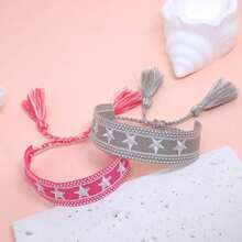 2pcs/Set Embroidered Star Handmade Braided Friendship Bracelet, Adjustable Size Boho Style, Suitable For Party, Holiday, Wedding, Beach, Travel - Star - View 3