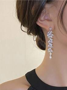 1 Pair Versatile Rhinestone Decorated Long Tassel Earrings, Party & Date Night Gift For Women - White Diamond - View 3