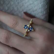 1pc Retro Elegant Luxury Niche Design High-End Cubic Zirconia Geometric Ring, Personalized Chic Devil's Eye Ring Suitable For Women's Daily Wear - Gold - View 5