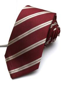 1条酒红色条纹手工领带，适合休闲、街头、日常、派对等场合。 - 彩色 - 查看 4