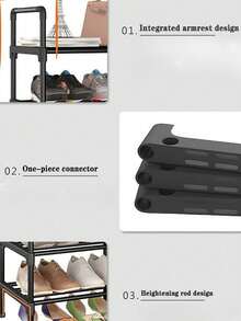 1pc Mini Shoe Rack, Space-Saving, Simple And Dustproof, Sturdy And Stylish, Easy To Assemble And Disassemble, Portable, Suitable For Living Room, Bedroom, Home, Office, Multi-Layer Storage, Suitable As A Holiday Gift, Christmas Gift, Gift, Mother's Day Gift. - Black - View 4