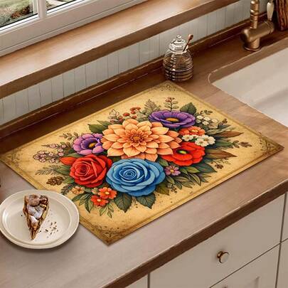 1pc Absorbent Drying Mat, Kitchen Decor Coffee Machine Mat, Handmade Coffee Pot Draining Pad, Kitchen Floor Mat, Dining Table Mat, Kitchen Counter Dish Drying Mat, Breakfast Mat, Heat-Resistant Anti-Slip Draining Mat, Diatomite Draining Mat, Hides Stains, Super Absorbent Kitchen Mat, Easy To Clean Dish Rack Mat, Suitable For Kitchen, Dining Table, Coffee Shop, Bar, Holiday, Party, Home Decor, Holiday Gift