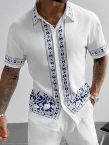 Áo sơ mi nam GloMan tay ngắn, họa tiết hoa hình học, cài đơn, phong cách casual đa năng, phù hợp đi du lịch và mặc dạo phố, trang phục mùa hè cho nam - trắng - Xem 1