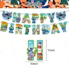 pokemon 史迪奇主题生日横幅套装，生日快乐印花背景布，生日派对庆祝道具，生日氛围装饰，适合家庭生日聚会，完美的生日礼物道具 - 拉旗背景布 - 查看 5