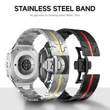 Metal Band Compatible With Samsung Galaxy Watch 8/8Classic Ultra 47mm Men,Stainless Steel Replacement Strap - Black+Red - View 7
