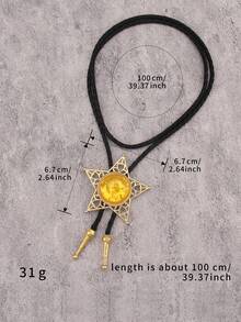 1件时尚百搭镂空五角星吊坠长项链，简约个性化黑黄树脂颈链，男女皆宜情侣礼物，日常配饰 - PU繩 - 查看 10