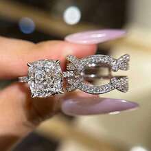 不对称镂空四爪椭圆几何立方氧化锆戒指，创意珠宝礼品，女士之选 - 白色 - 查看 9