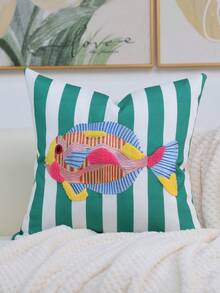 1件/2件裝清新海洋風刺繡魚類抱枕套，魚刺繡枕套，不含枕芯，適用於客廳沙發、臥室床頭裝飾氛圍 - 綠色 - 查看 9