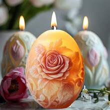 1个装硅胶蛋形蜡烛模具 玫瑰浮雕蛋形蜡烛模具 复活节彩蛋石膏树脂模具 玫瑰彩蛋复活节礼物 - A-白色 - 查看 3