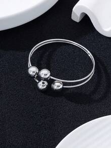 1pc Fashionable Minimalist Round Bead Open Cuff Bracelet, Elegant Metal Ball Line Design, Suitable For Women's Daily, Party, Outing Wear - Beaded Bracelet - View 4