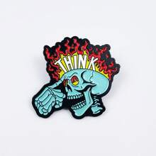 1件套黑色珐琅骷髅猫徽章 - 火焰徽章，适合朋克风格和情感表达服饰 - 彩色 - 查看 10