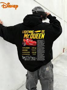 Disney Men's Casual Hoodie, Lightning McQueen Performance Data Print, Professional Racing Design, Relaxed Fit, Ideal For Car Geeks & Casual Outfits - 黑色 - 查看 1