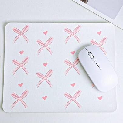 Tấm lót chuột hình nơ hồng dễ thương 26*21cm, tấm lót chuột hình vuông trái tim phù hợp với chuột không dây, chất liệu PU chống trượt cho máy tính văn phòng, máy tính xách tay, quà tặng Giáng sinh/Năm mới 2026 (Không bao gồm chuột)