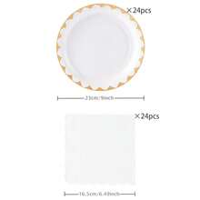 White Rimmed Disposable Tableware Set, Including 7/9 Inch Paper Plates, Paper Cups, Paper Napkins, Suitable For Birthday Parties, Festivals, Gatherings, Picnics, Celebration Events, Wedding Tea Parties, Graduation Ceremonies - White - View 12