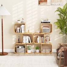 COSTWAY 3-Tier S-Shaped Bookcase, Bamboo Bookshelf With 3 Open Compartments, Geometric Corner Rack, Decorative Storage Solution, Floor Display Shelf For Living Room, Study, Home Office, Natural - A - View 6