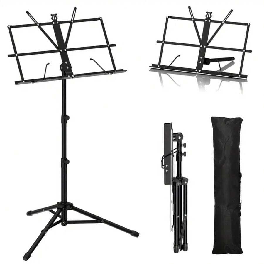 1pc Adjustable Height Portable Folding Metal Music Sheet Stand, With Storage Bag, Suitable For Storage Or Travel, Ideal As Musical Instrument Accessory Gift, Multiple Colors Available