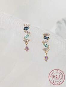 1 Pair S925 Sterling Silver Geometric Stud Earrings, Minimalist Elegant Elegant Fashion Versatile Small Earrings For Women - Irregular 1 - View 1