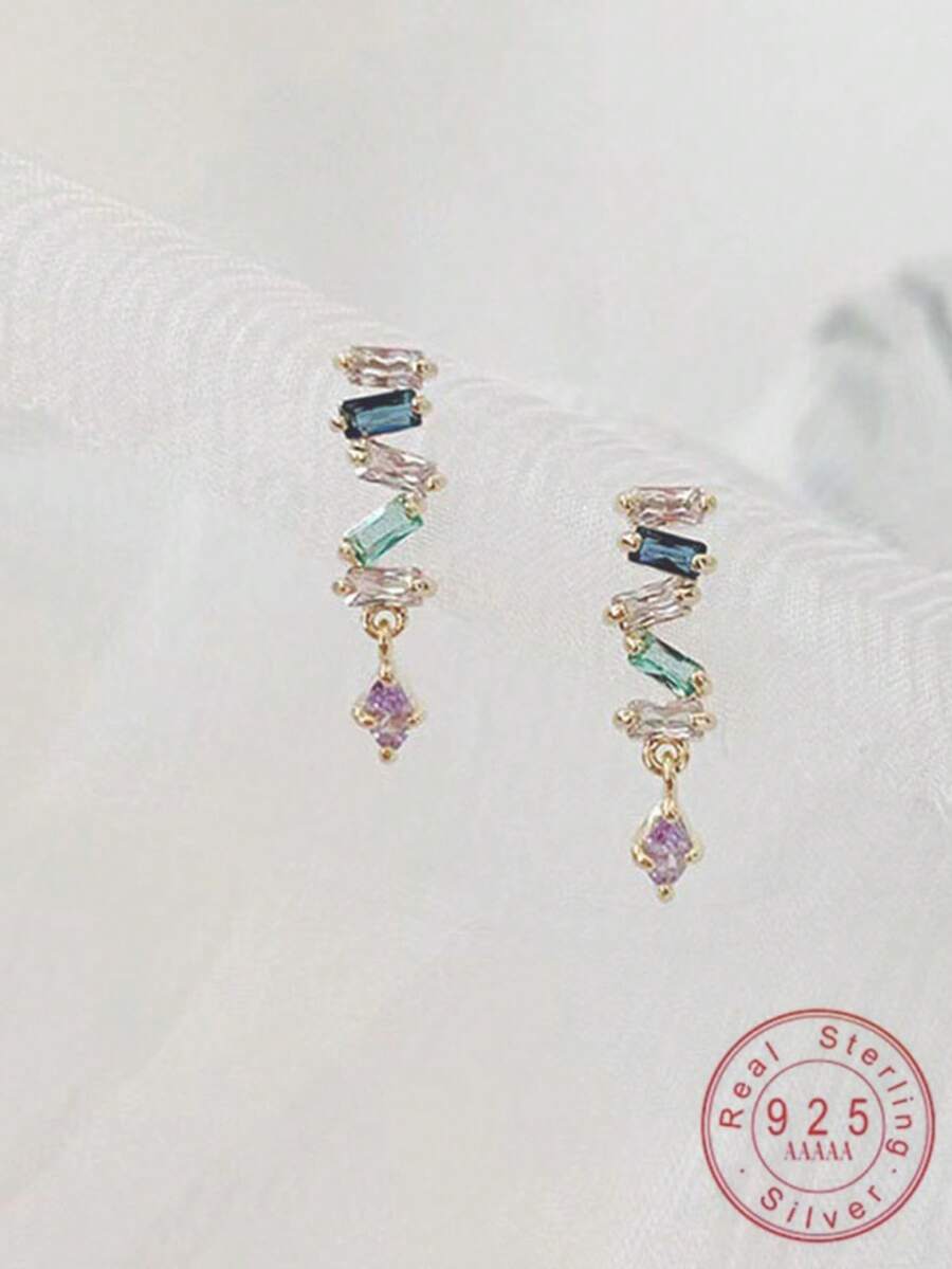 1 Pair S925 Sterling Silver Geometric Stud Earrings, Minimalist Elegant Elegant Fashion Versatile Small Earrings For Women - Irregular 1 - View 1