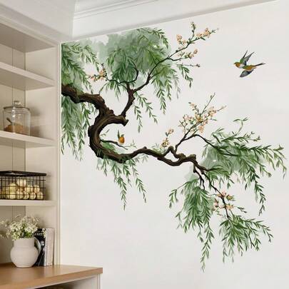 1 Stück neuer chinesischer Stil & Vogel Wandaufkleber, selbstklebend und abnehmbar, Zen Dekoration für Wohnzimmer & Schlafzimmer