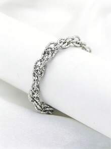 1 pieza Pulsera minimalista brillante de acero inoxidable con cadena grabada de estilo hip-hop personalizada, adecuada para el uso diario de los hombres - Plateado - Ver 3