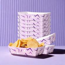 10/20/50pcs, Purple Lightning Pattern Party Fry Boxes, Paper Popcorn Boxes, K-Pop Themed Paper Snack Trays,Disposable Paper Boat-Shaped Food Trays For Dancers & Singers, Purple Paper Food Trays For Birthday Party,Chips Fries Serving Supplies - View 1