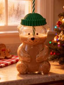 2025 New Cute Glass Bear Cup With Reusable Straw, 20oz Adorable Mug With Bear Mouth, Suitable For Coffee, Beer, Wine, Cocktail, Dishwasher , Party Supplies, Home & Kitchen Essential - Pink - View 19