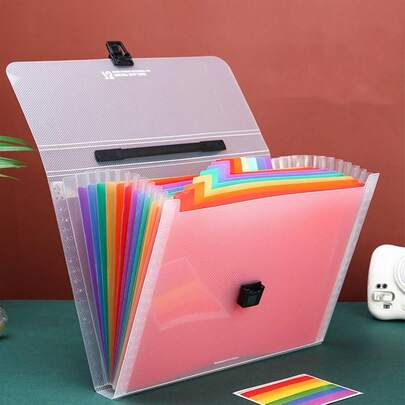 Large Capacity Accordion File Organizer 13 Pockets A4 Rainbow Expanding File Folder For Cards, Letter, A4 Paper, Document