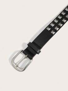1pc Vintage Gold Square Buckle Rivet Belt For Women, Suitable For Dresses And Coats - Black - View 4