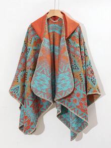 1pc Comfortable Geometric Color Block Jacquard Poncho Shawl - Multicolor - View 14