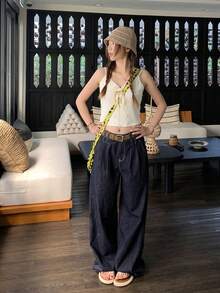 Casual Versatile Korean Style V-Neck Lace Trim Women Tank Tops Summer - Apricot - View 5