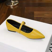 2026款尖头舒适玛丽珍鞋，时尚系带百搭平底鞋 - 薑黃色 - 查看 6