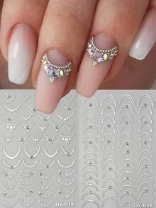 2pcs Silver French Manicure Rhinestone Nail Stickers, 3D Self-Adhesive French Nail Art Stickers, Y2K Style Suitable For Women, DIY Nail Stickers - Silver - View 7