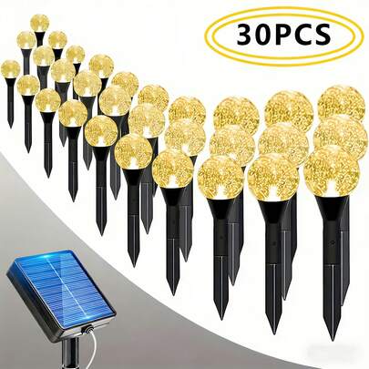 30-Piece Outdoor Solar Light, Crystal Ball String Light, 19 Ft/6 M IP44 Lawn Light Strip With 8 Lighting Modes And Light-Sensitive Switch, Suitable For Garden, Patio, Path And Landscape Lighting.