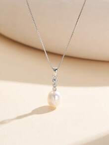 AETOLIA 1 Set Elegant S925 Sterling Silver Necklace & Earrings Set, Plated White Gold, Matched With 7-9mm Natural Cultured Pearl, Suitable For Women's Wedding/Date Wear - Silver - View 7