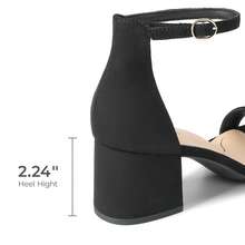 Women Chunky Low Heel Summer Sandals, Elegant Open Toe Ankle Strap Low Heeled Sandals For Causal And Wedding Party Wearing - màu đen - Xem 6