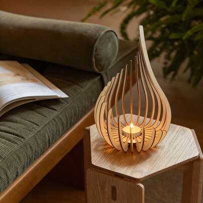 1pc Elegant Modern Minimalist Wooden Candle Holder - Natural Wood Grain Centerpiece Decor For Dining Table, Candle Light Accents For Living Room, Dining, Wedding, Party - Home Decor Gift, Candle Holder Decor, Ambient Lighting, Minimalist Design, Handmade Crafted 1pc Handmade Lotus Flower Candle Holder (Candles Not Included)