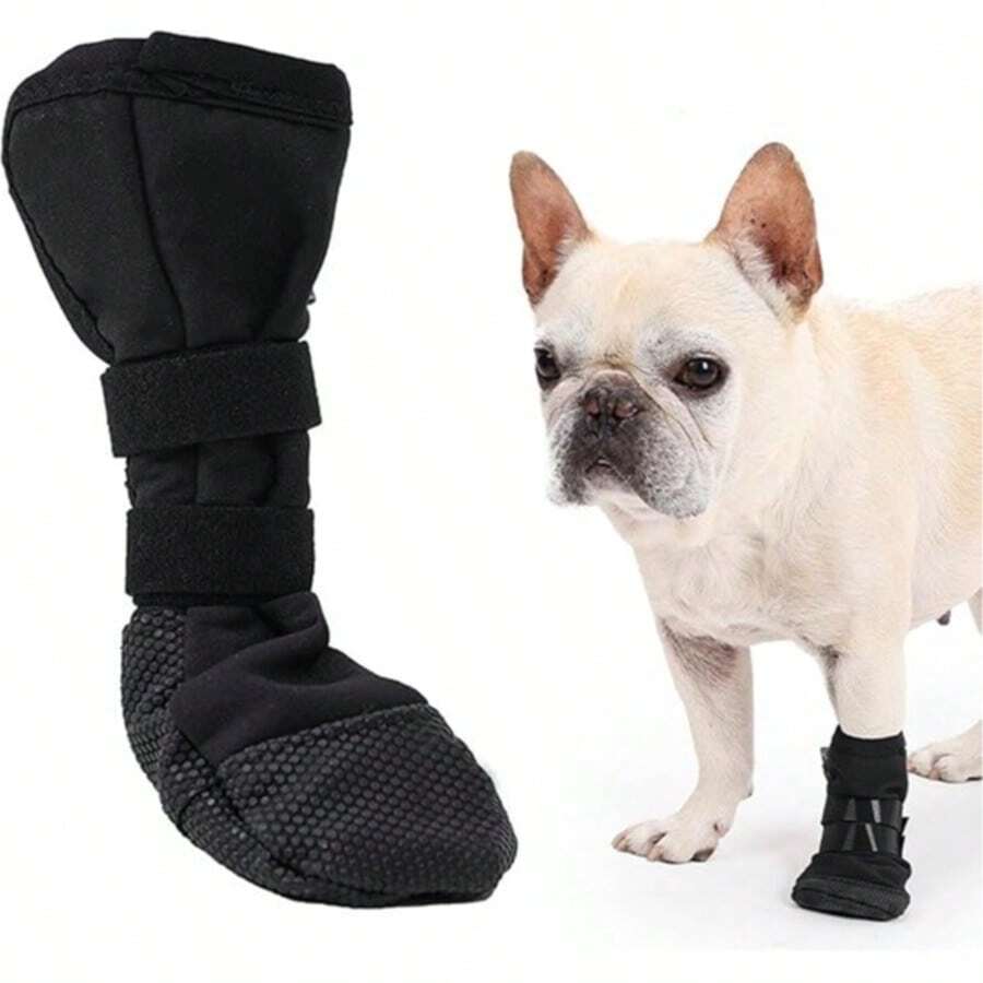 Botas protetoras macias e impermeáveis de tamanho grande para cães, adequadas para cuidar de feridas e respiráveis. - Preto - Ver 1
