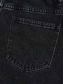 Women's Rhinestone Embellished Washed Straight Leg Denim Shorts - Black - View 8