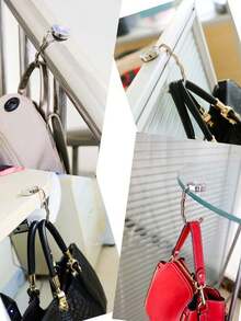 1 Elegant Four-Leaf Clover White Design Foldable Handbag Hook - Fashionable Aluminum Alloy Wallet Table Hook, Decorated With Heart-Shaped Flowers, Portable Metal Bag Stand, Suitable For Fashion Accessory Lovers, Can Be Used As Wall Picture Frame, Self-Adhesive Wall Hook, Hanger, Wall Hook, Bathroom Towel Rack, Door Hook - Multicolor - View 5