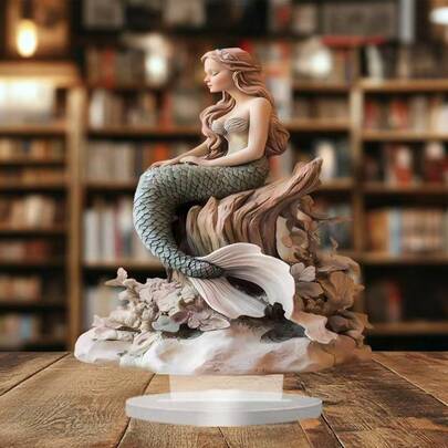 Mermaid Acrylic Decorative Plaque, Artistic Home Office Desktop Ornament