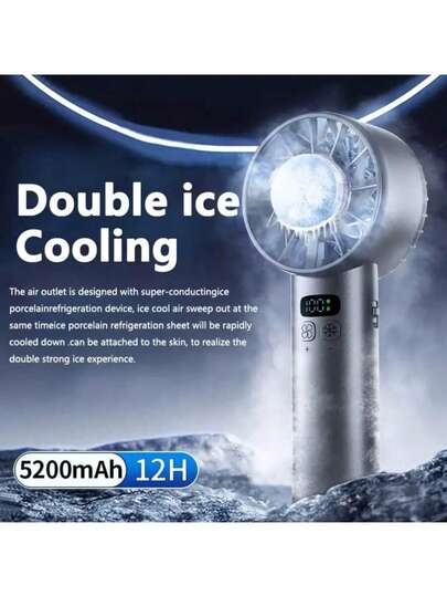 Ventilador de mano portátil con refrigeración por semiconductor, recargable por USB, de alta potencia para exteriores, con batería de larga duración de 5200mAh