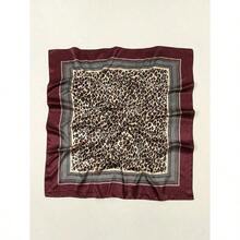 1pc Women's 90CM Fashion Scarf With Leopard Print, Satin Square Bandana Headscarf, Spring/Summer - 酒紅色 - 查看 8
