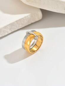 1pc Minimalist Dual-Tone Stainless Steel Fashion Ring, Suitable For Daily Wear - Two-tone Ring - View 2